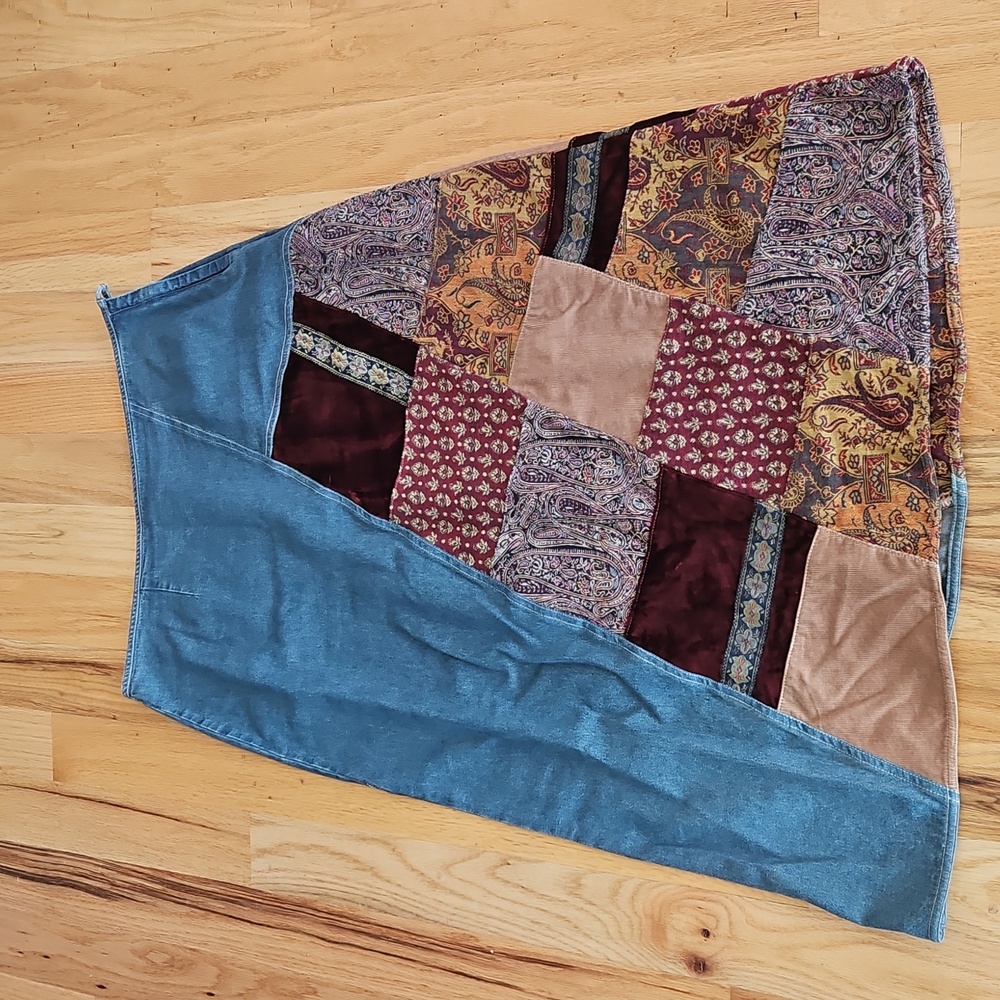 J. Jill Blue Vintage Boho Hippie Denim  Patched Skirt - Picture 7 of 10